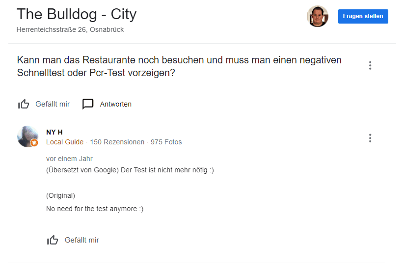 Fragen im Google My Business Eintrag