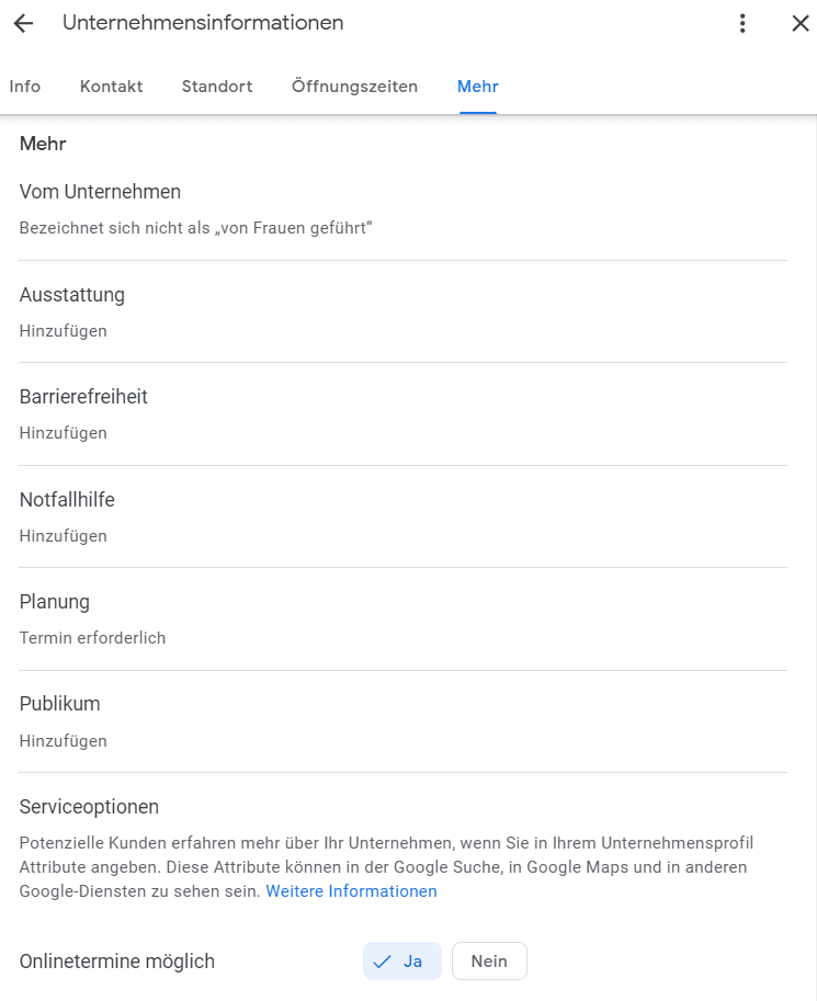 Google My Business optimieren: Die Attribute
