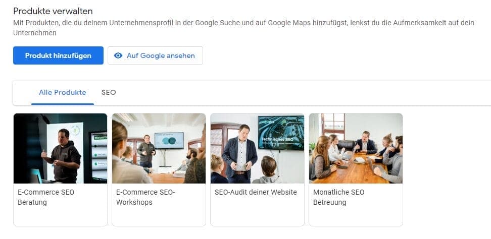 Verwaltung von Produkten im Google Unternehmensprofil