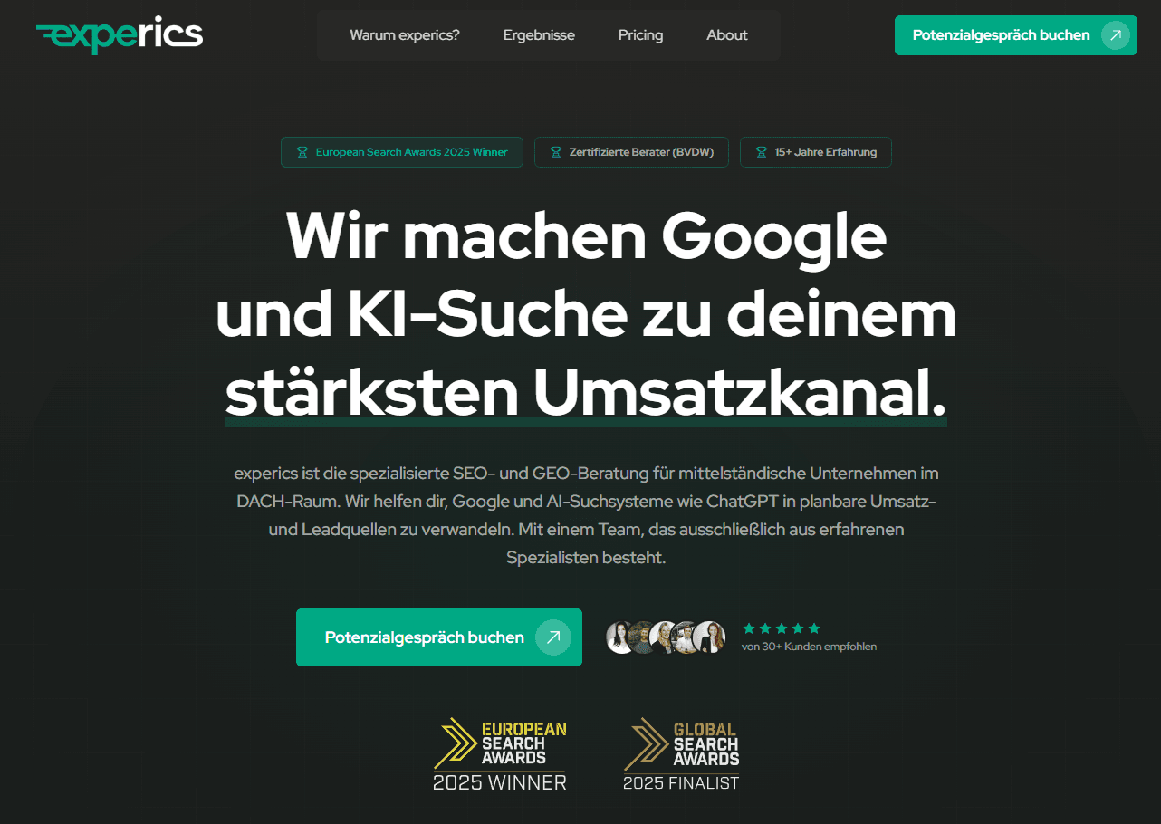 Website-Screenshot von experics