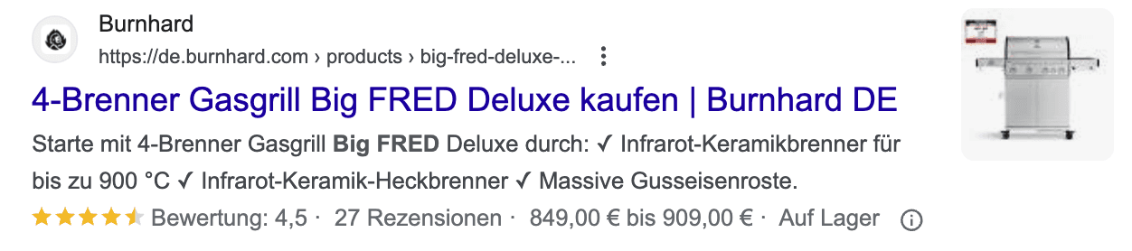 Rich Snippet für Produkte am Beispiel eines Gasgrills von Burnhard