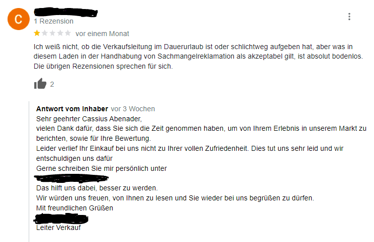 Auf negative Bewertungen im Google Unternehmensprofil reagieren