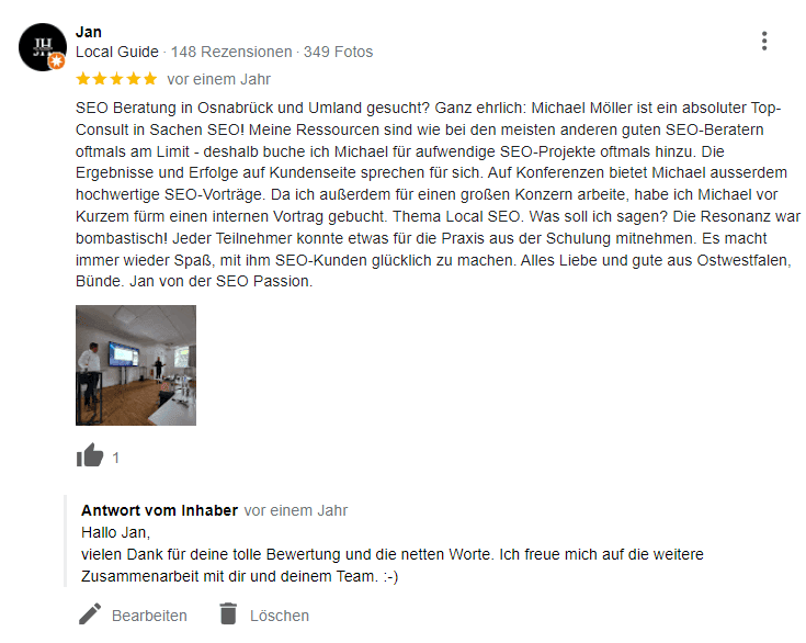 Auf Bewertungen im Google Unternehmensprofil reagieren
