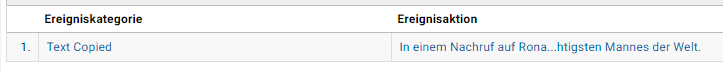 Echtzeit-Ansicht von Google Analytics: Beispiel für kopierten Text