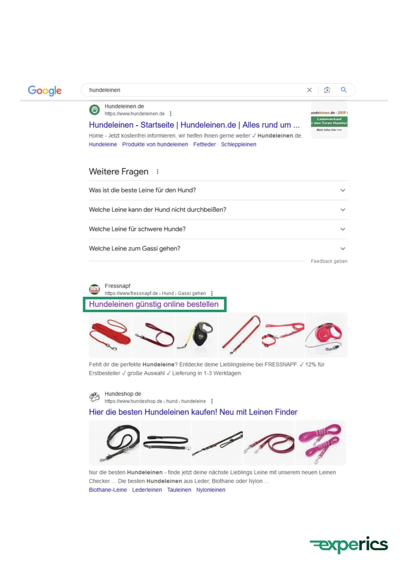 Mit einem prägnanten Title-Tag schafft es „Fressnapf“ auf die erste Suchergebnisseite von Google.